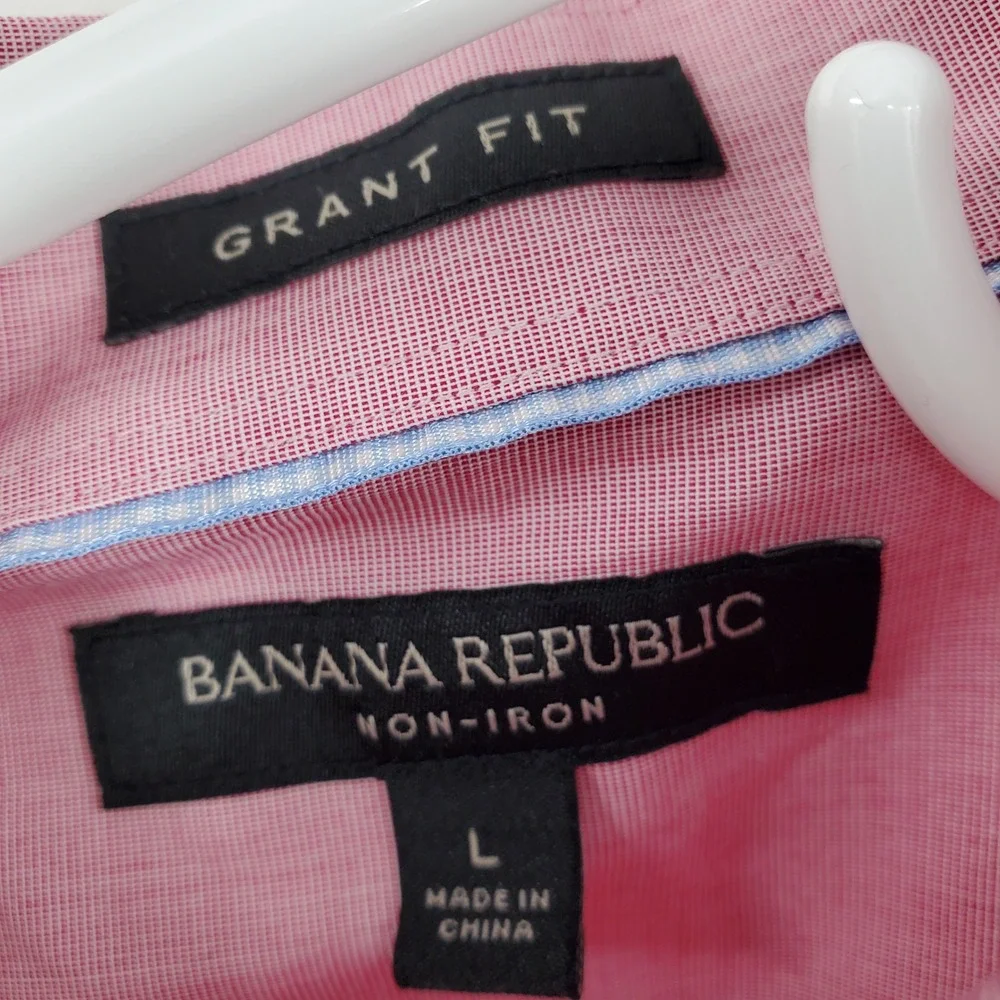 Banana Republic Mens Grant Fit Non-Iron Cotton Button Shirt Pink L‎ 16-16.5 Prep